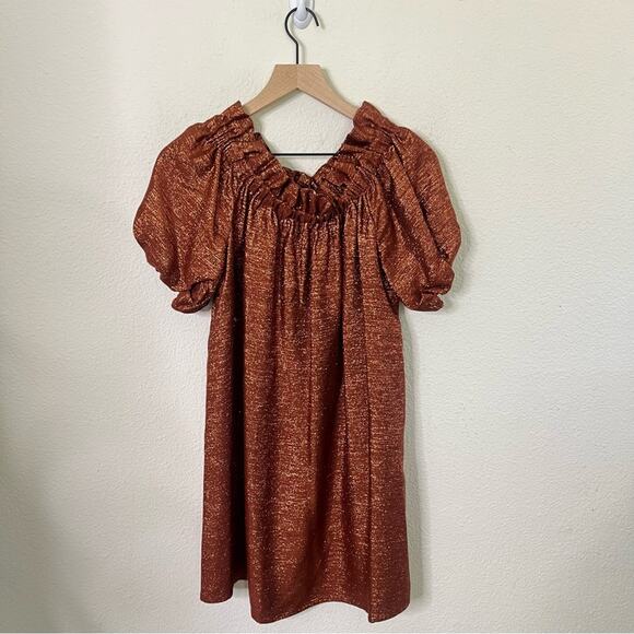 Sezane Editions Metallic Off Shoulder Mini Shift Dress Size 34 / US XS - Picture 5 of 10